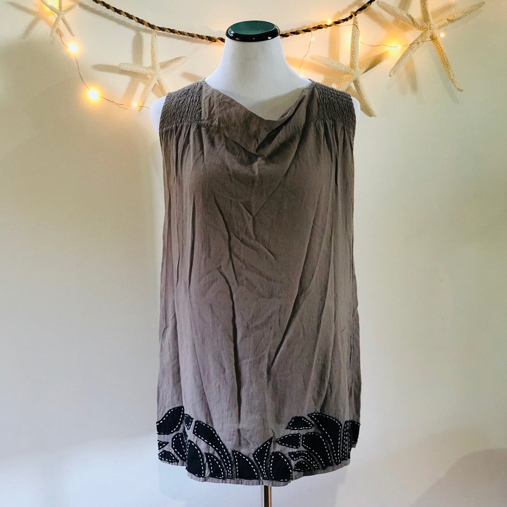 Boho SONG Cotton Gauze Sleeveless Tunic w/Appliqué